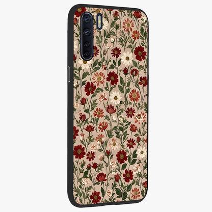 Biege Flower With Leaf Glass Case upright view showcasing delicate beige flower illustration with clean botanical style.