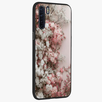 Blush Blossom Cloud Glass Case upright view showcasing calm floral cloud artwork with gentle dreamy theme.