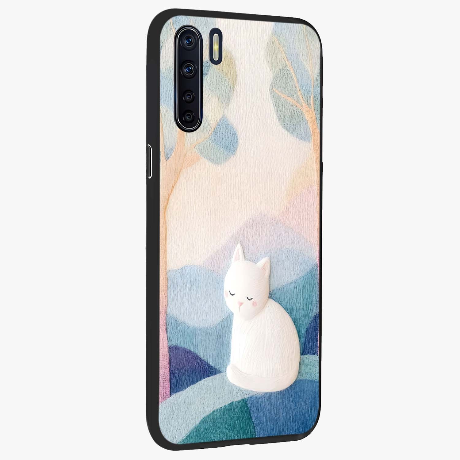 Cotton Dream Cat Glass Case upright view showcasing charming cat artwork with cozy dreamy theme.