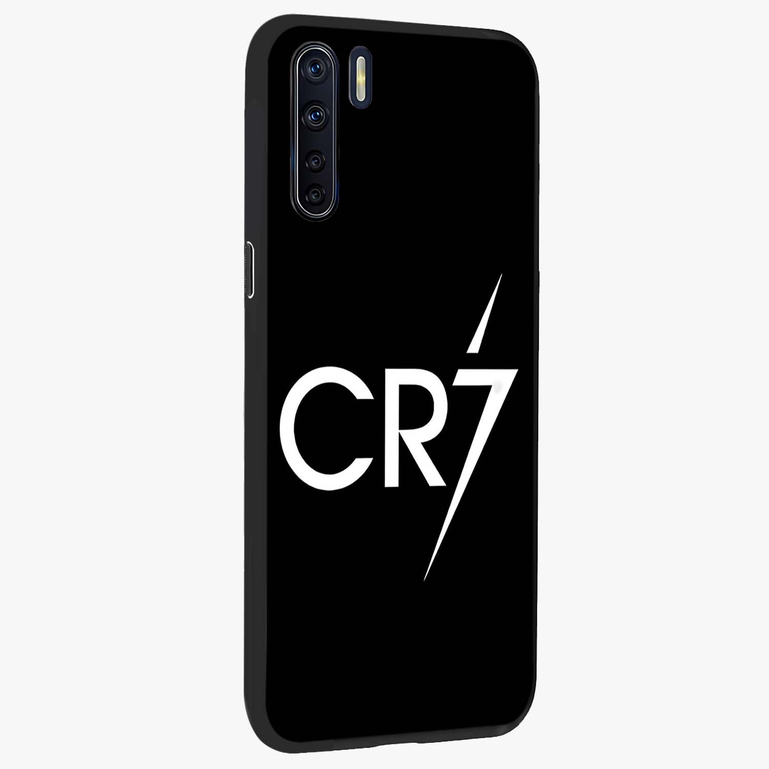 Cr7 Elite Strike Glass Case upright view showcasing energetic football inspired design with modern sports aesthetic.
