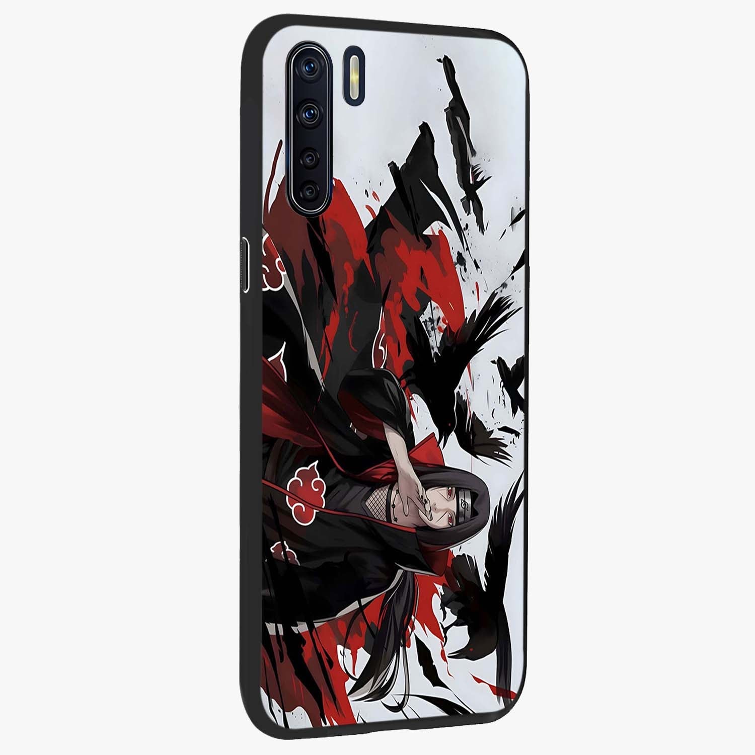 Crimson Crow Illusion Glass Case upright view showcasing striking crow illusion artwork with intense crimson theme.