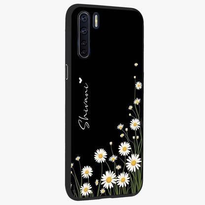 Daisy Cascade Custom Name Glass Case upright view showcasing elegant floral cascade design with personalized aesthetic.