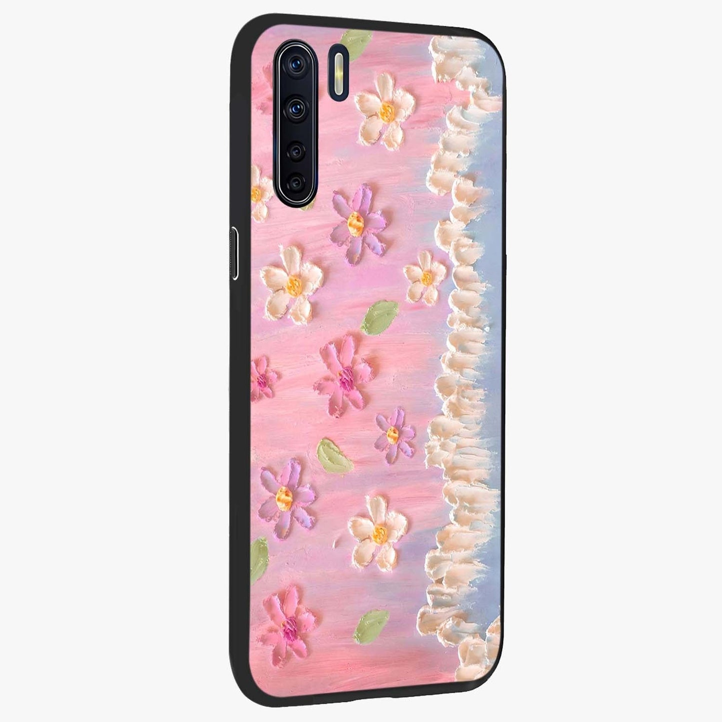 Dreamy Painted Garden Glass Case upright view showcasing vibrant floral garden artwork with artistic nature theme.