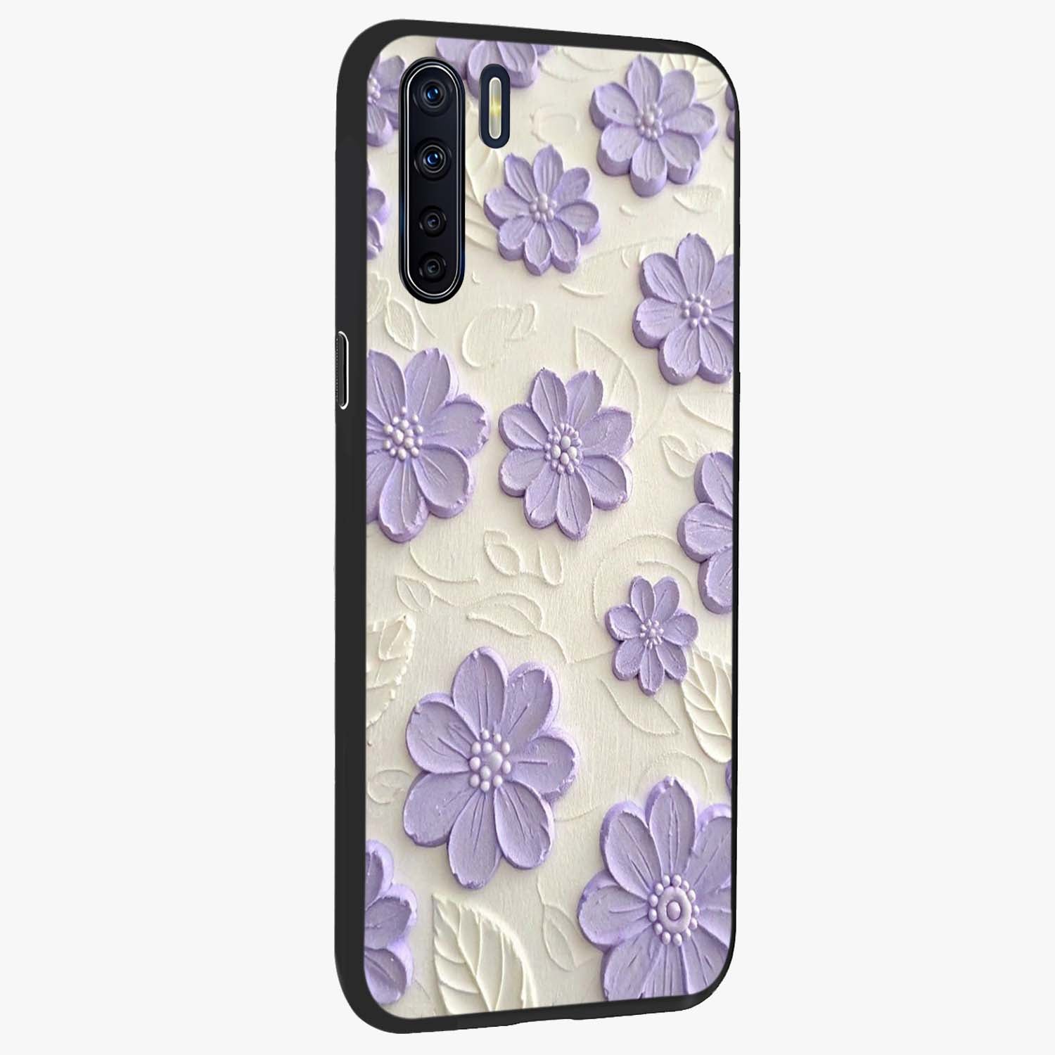 Floral Wall Art With Purple Flowers Glass Case upright view showcasing elegant purple flower artwork with decorative floral theme.