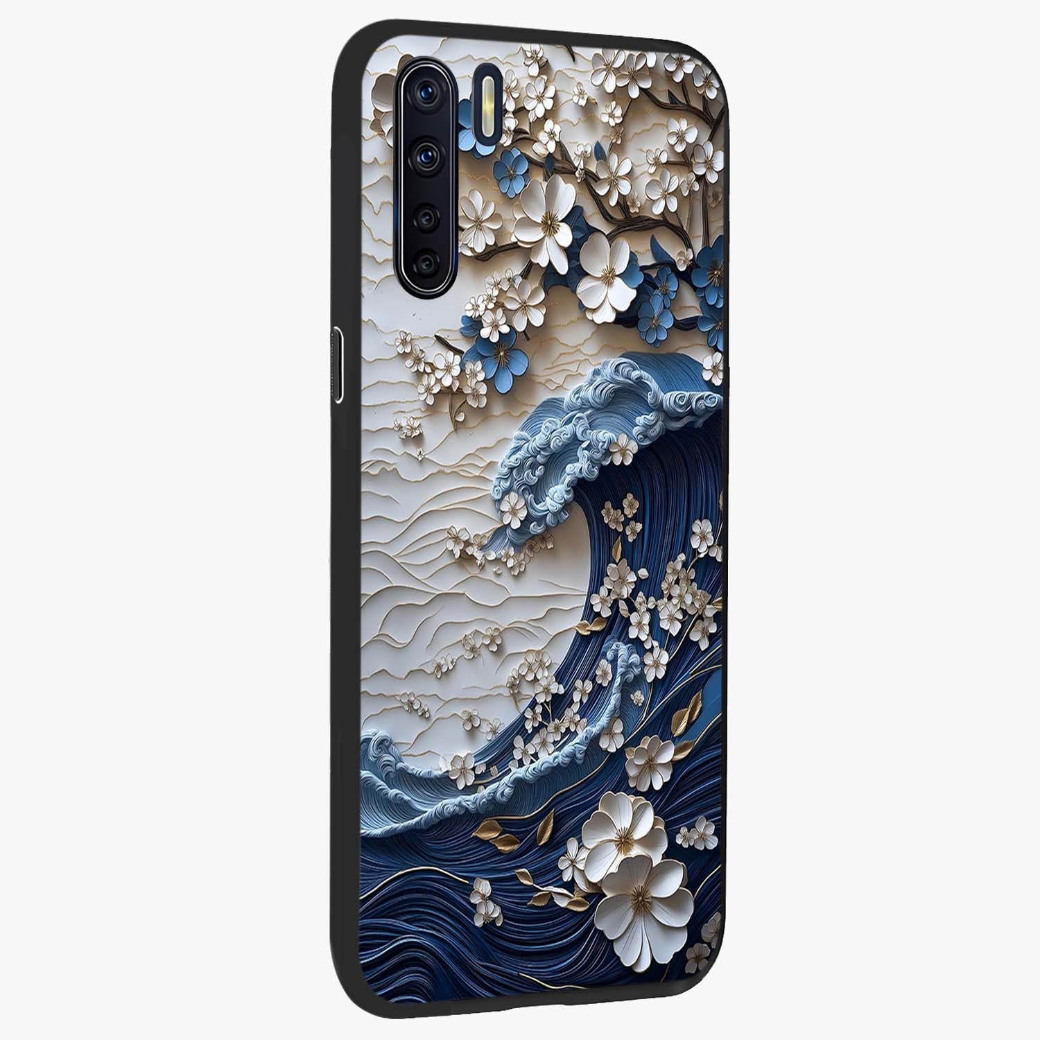 Floral Wave Origami Glass Case upright view showcasing creative floral origami artwork with artistic decorative theme.