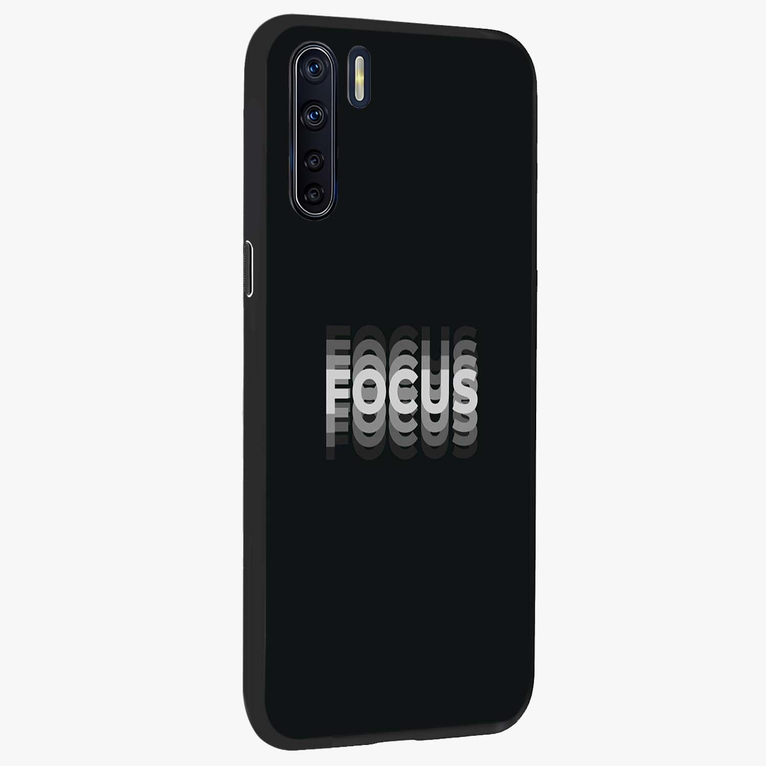 Focus Mode On Glass Case upright view showcasing strong typography statement with sleek motivational theme.