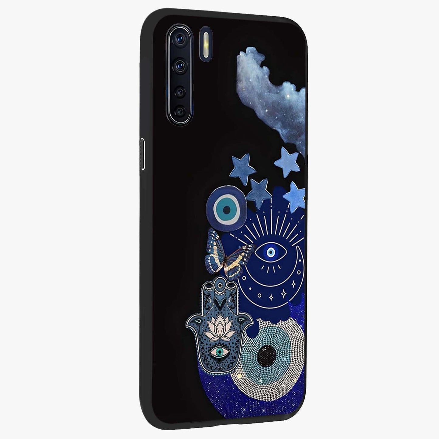 Galactic Charm Cluster Glass Case upright view showcasing glowing cosmic charm artwork with magical celestial style.