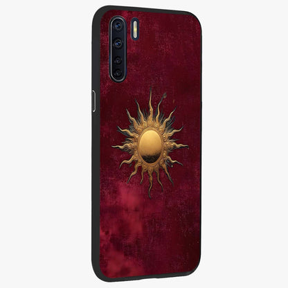Golden Sun Minimalism Glass Case upright view showcasing simple golden sun artwork with elegant minimalist style.