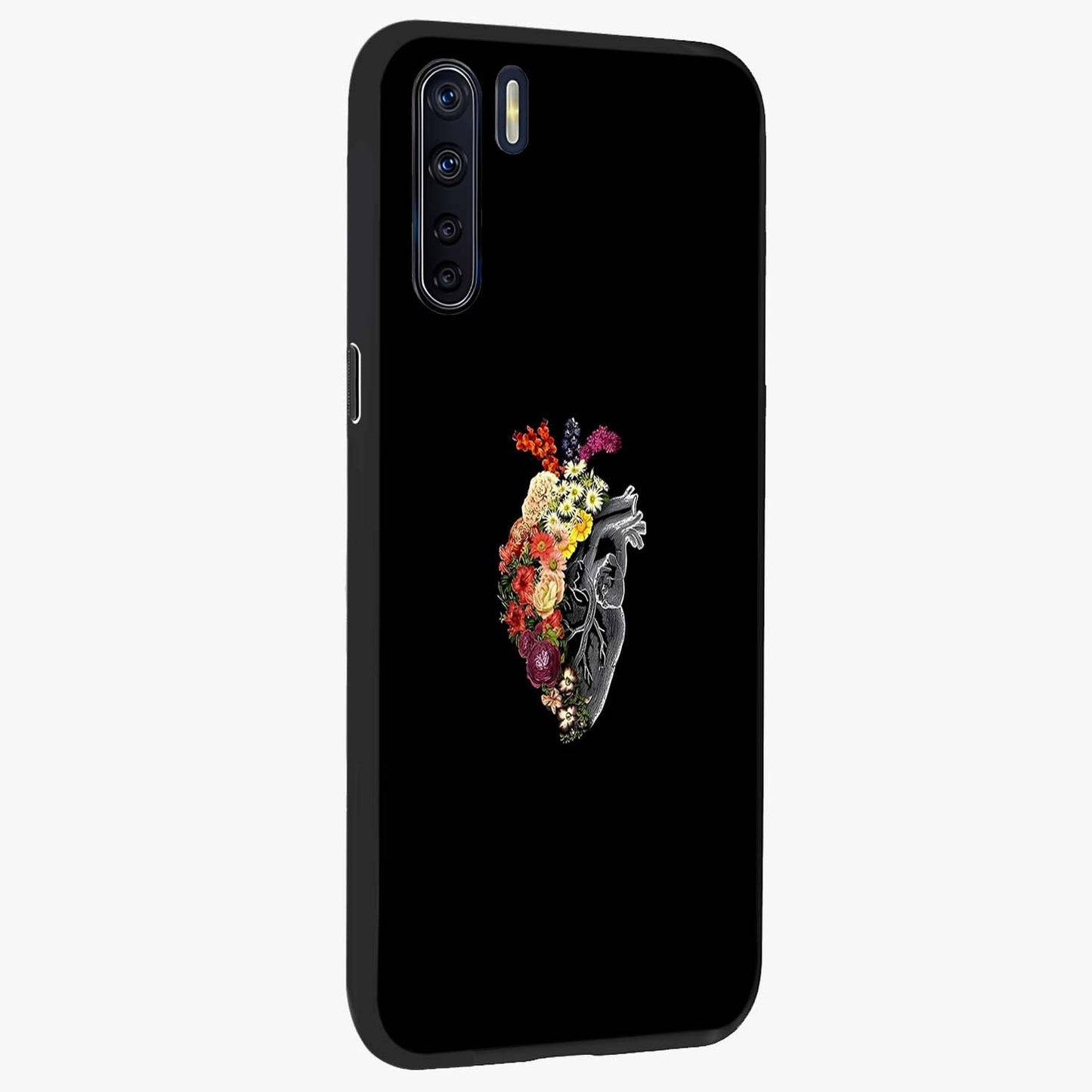 Heart With Flowers Glass Case upright view showcasing decorative heart and floral artwork with sweet romantic theme.