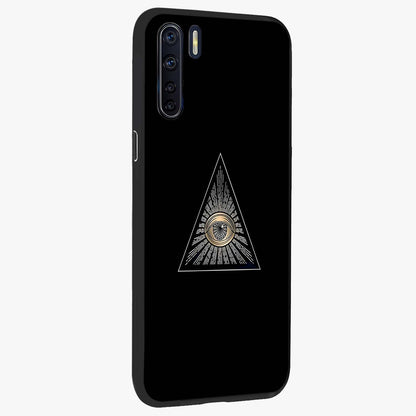 Illuminati Evil Glass Case upright view showcasing striking illuminati artwork with mysterious symbolic theme.