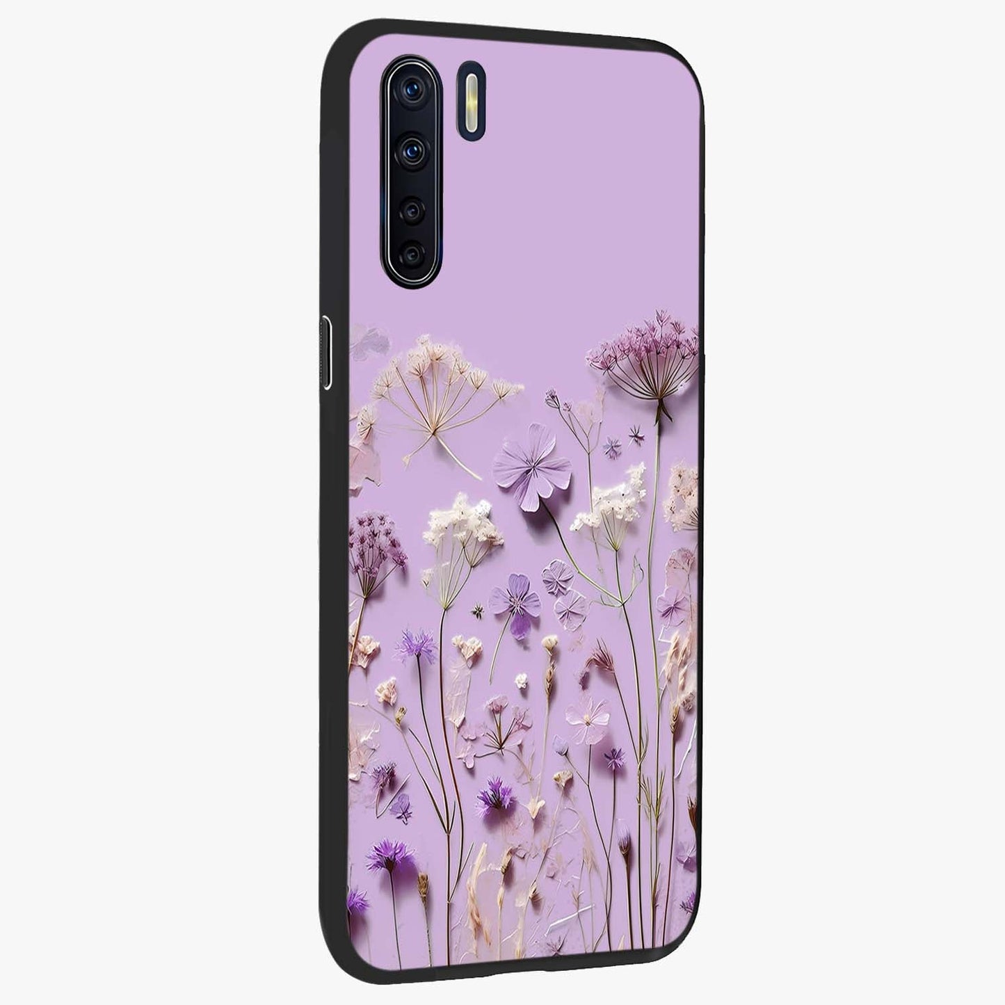 Lavender Blossom Dream Glass Case upright view showcasing delicate lavender blossom artwork with peaceful floral theme.
