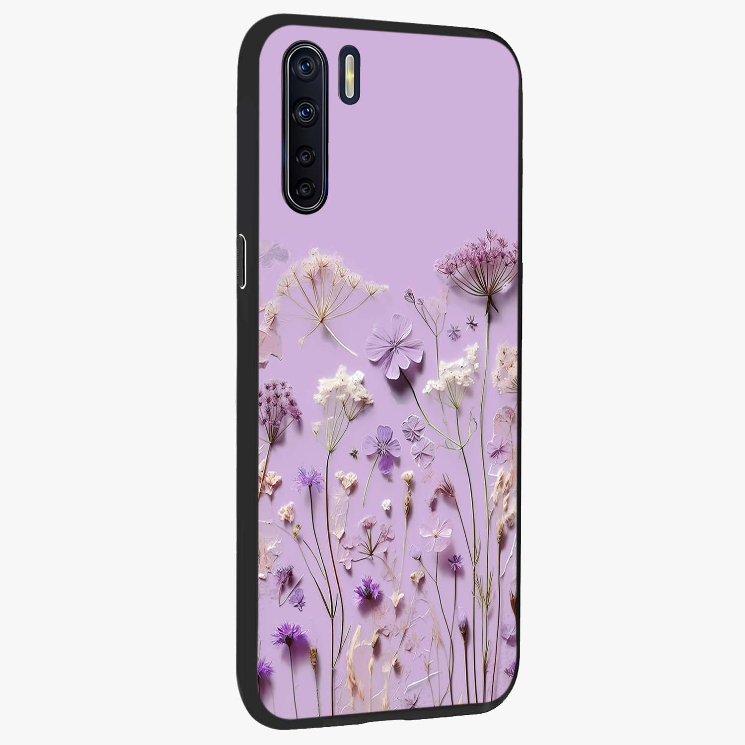 Lavender Blossom Dream Glass Case upright view showcasing delicate lavender blossom artwork with peaceful floral theme.