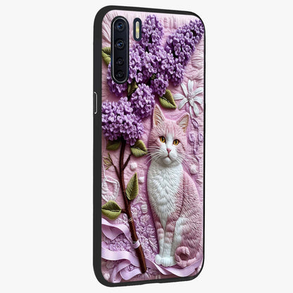 Lavender Cat Whimsy Glass Case upright view showcasing charming cat artwork with whimsical lavender theme.