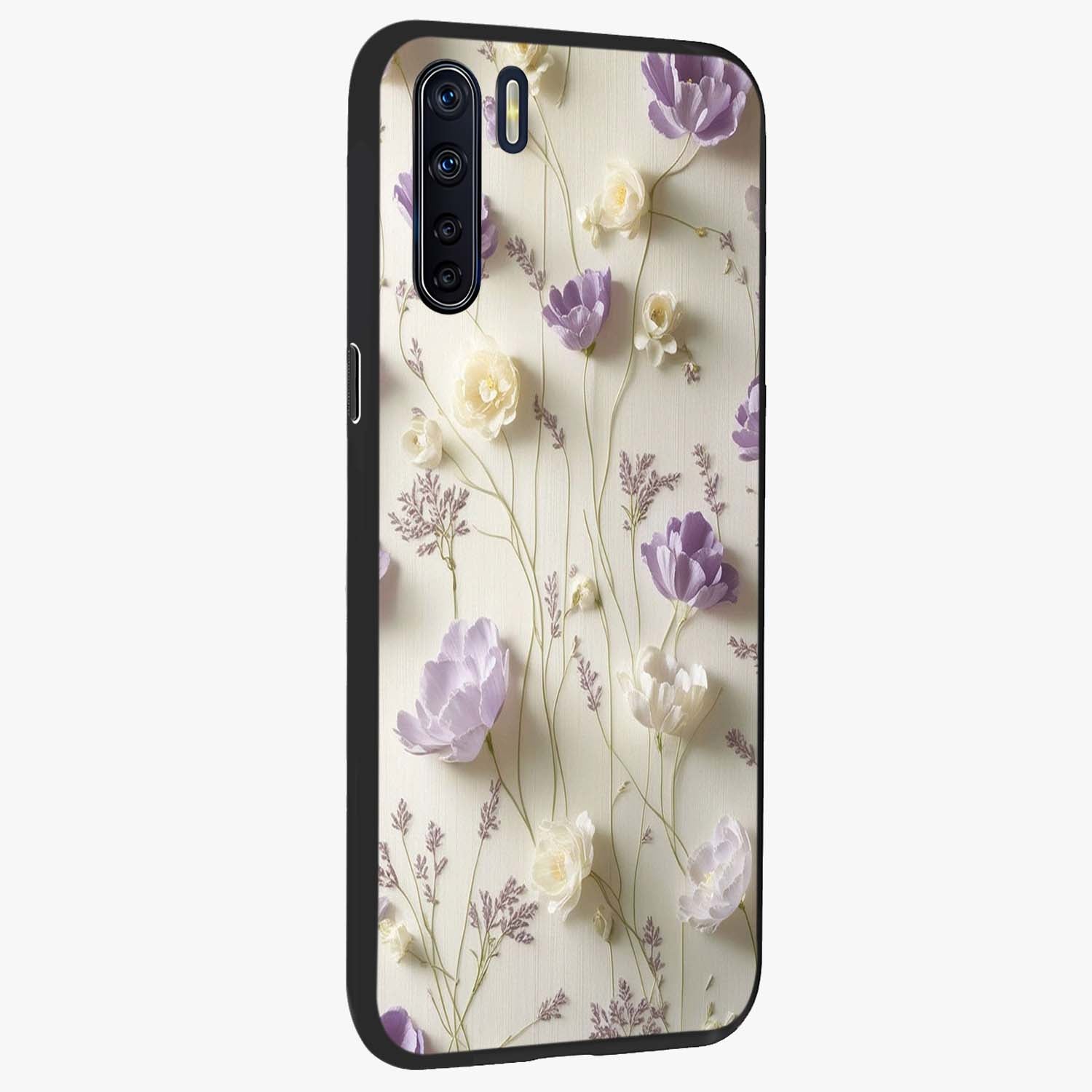 Lilac Breeze Harmony Glass Case upright view showcasing delicate lilac artwork with peaceful floral theme.