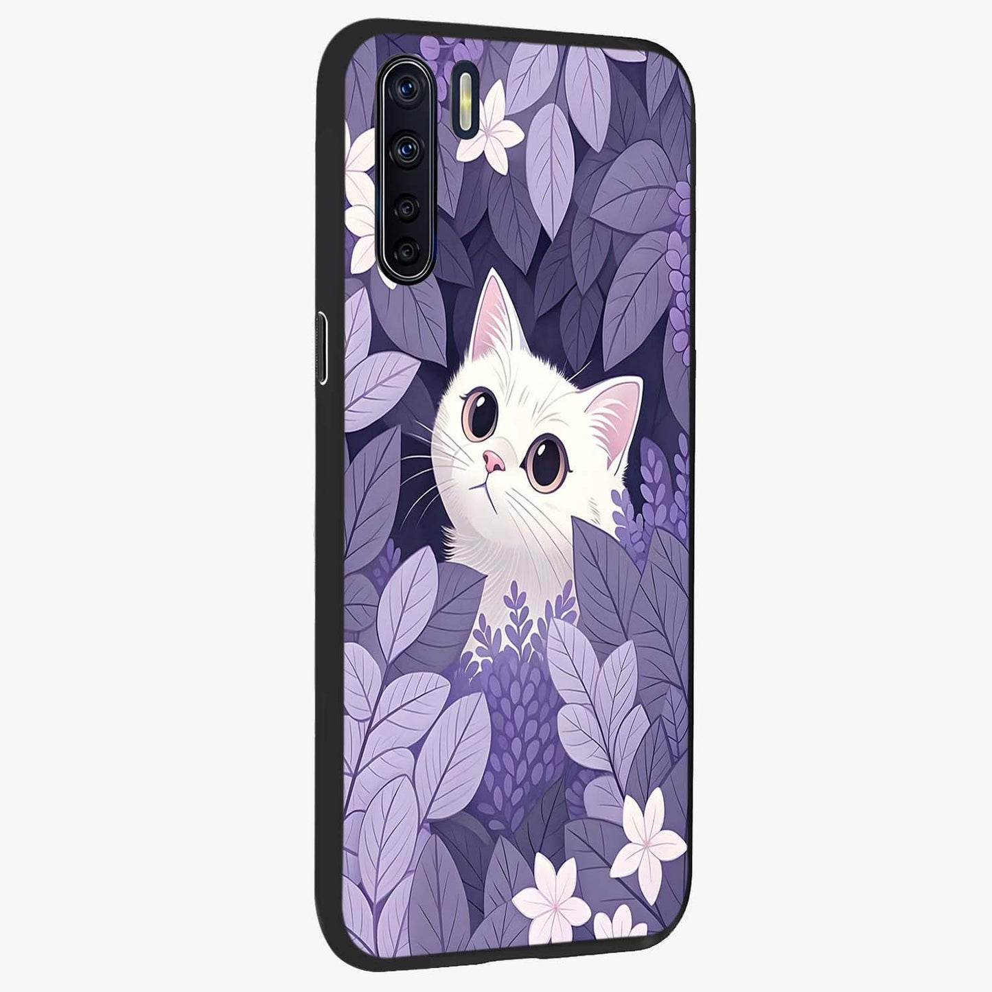 Lilac Hide Peek Cat Glass Case upright view showcasing charming cat artwork with adorable peek theme.