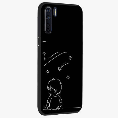 Line Art Boy With Shooting Stars Glass Case upright view showcasing artistic shooting star illustration with minimal style.