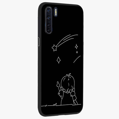 Line Art Girl With Shooting Stars Glass Case upright view showcasing delicate shooting stars artwork with minimal artistic theme.