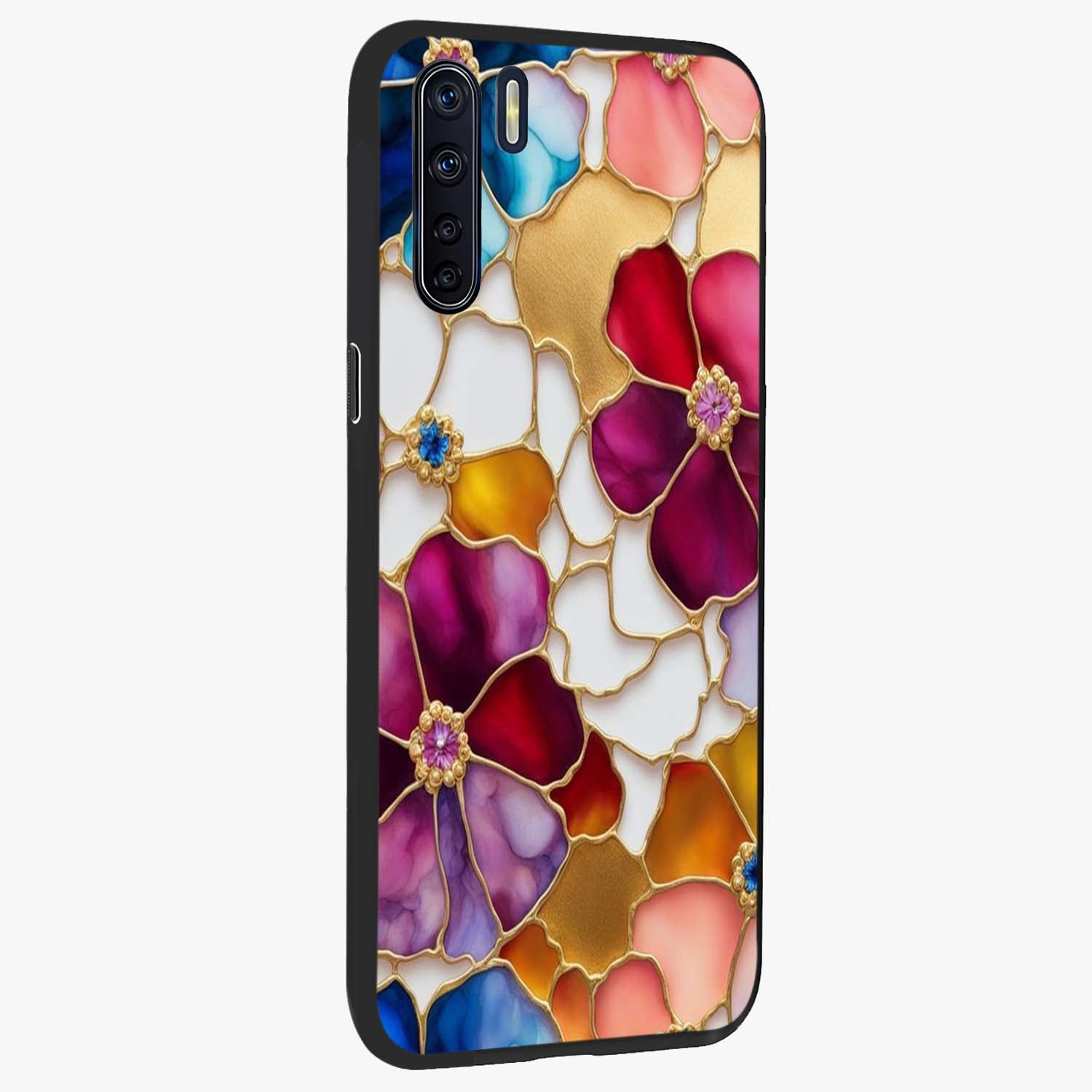 Marble Flower Pattern Glass Case upright view showcasing decorative marble flower artwork with refined style.