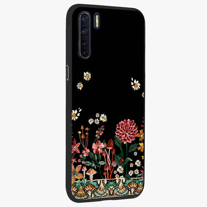 Midnight Bloom Pattern Glass Case upright view showcasing decorative floral artwork with deep night themed palette.