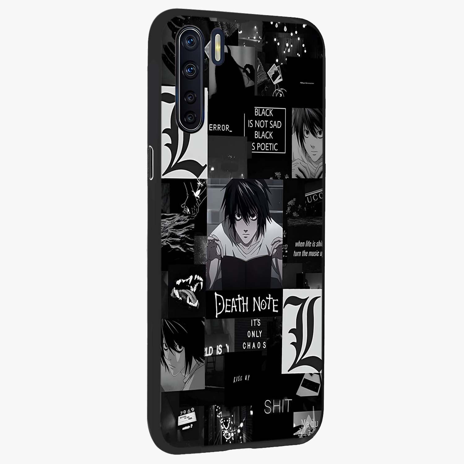 Midnight Chaos Mind Glass Case upright view showcasing expressive abstract artwork with bold dark theme.