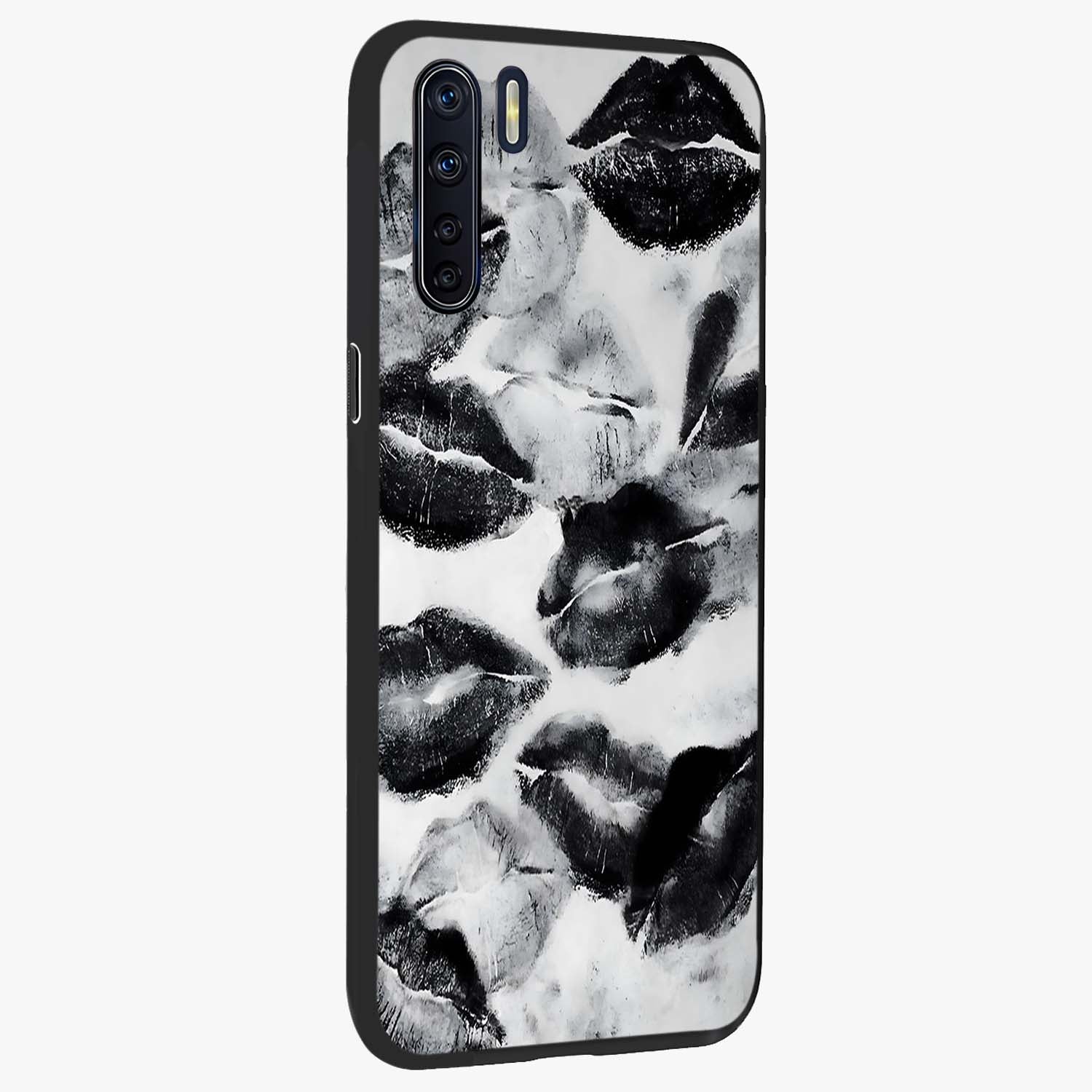 Midnight Kiss Marks Glass Case upright view showcasing stylish kiss mark artwork with trendy romantic theme.