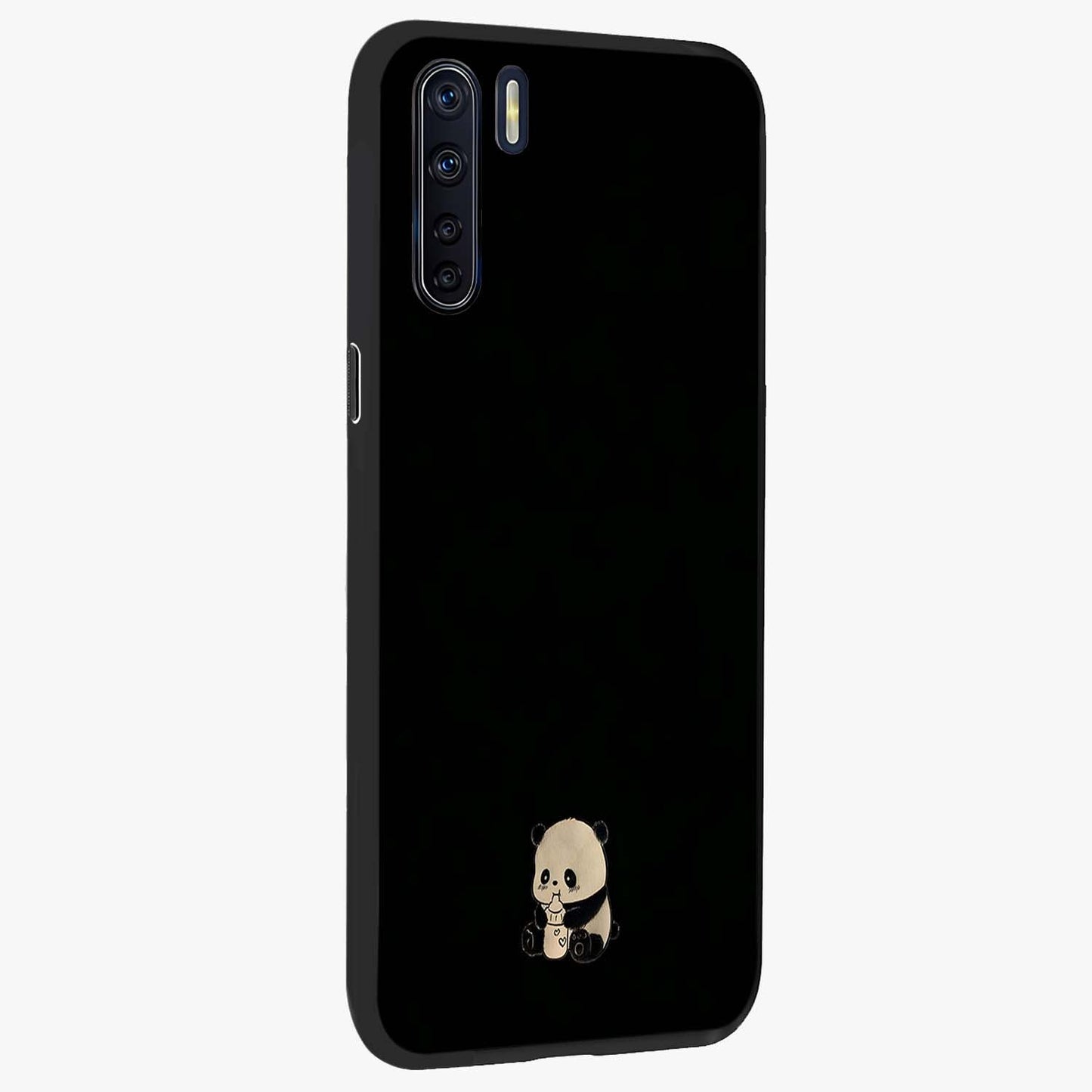 Midnight Panda Love Glass Case upright view showcasing charming panda artwork with playful romantic theme.