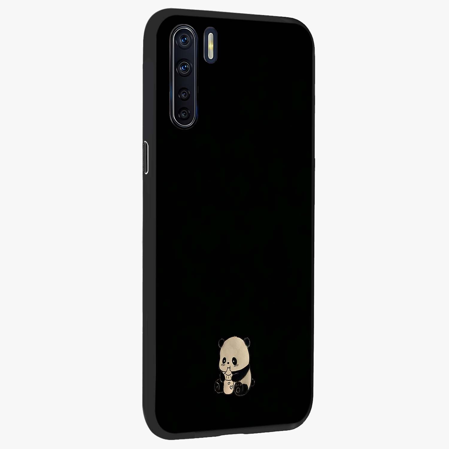 Midnight Panda Love Glass Case upright view showcasing charming panda artwork with playful romantic theme.