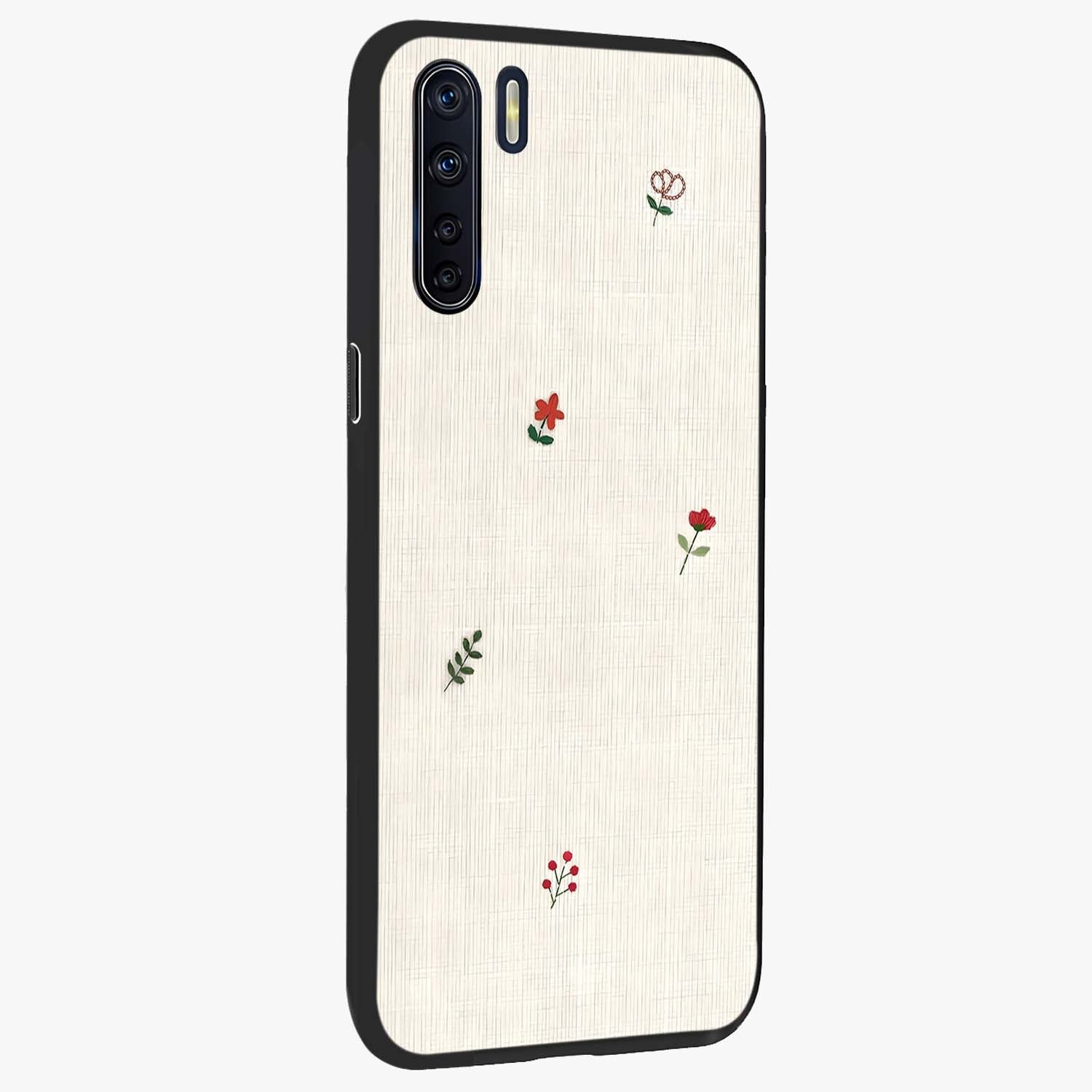 Minimalistic Blue With White Flower Pattern Glass Case upright view showcasing clean white flower artwork with calming blue theme.