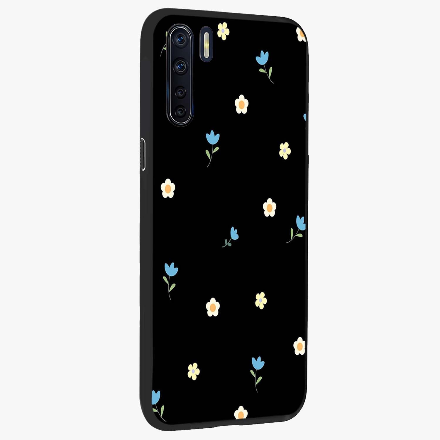 Minimal Petal Whispers Glass Case upright view showcasing elegant floral artwork with modern minimalist style.