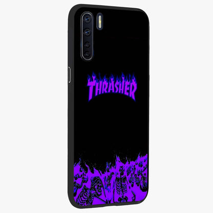 Neon Flame Riot Glass Case upright view showcasing dynamic flame artwork with energetic neon theme.