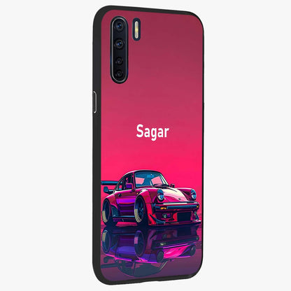 Neon Pink Porsche Glass Case upright view showcasing vibrant sports car artwork with bold automotive theme.