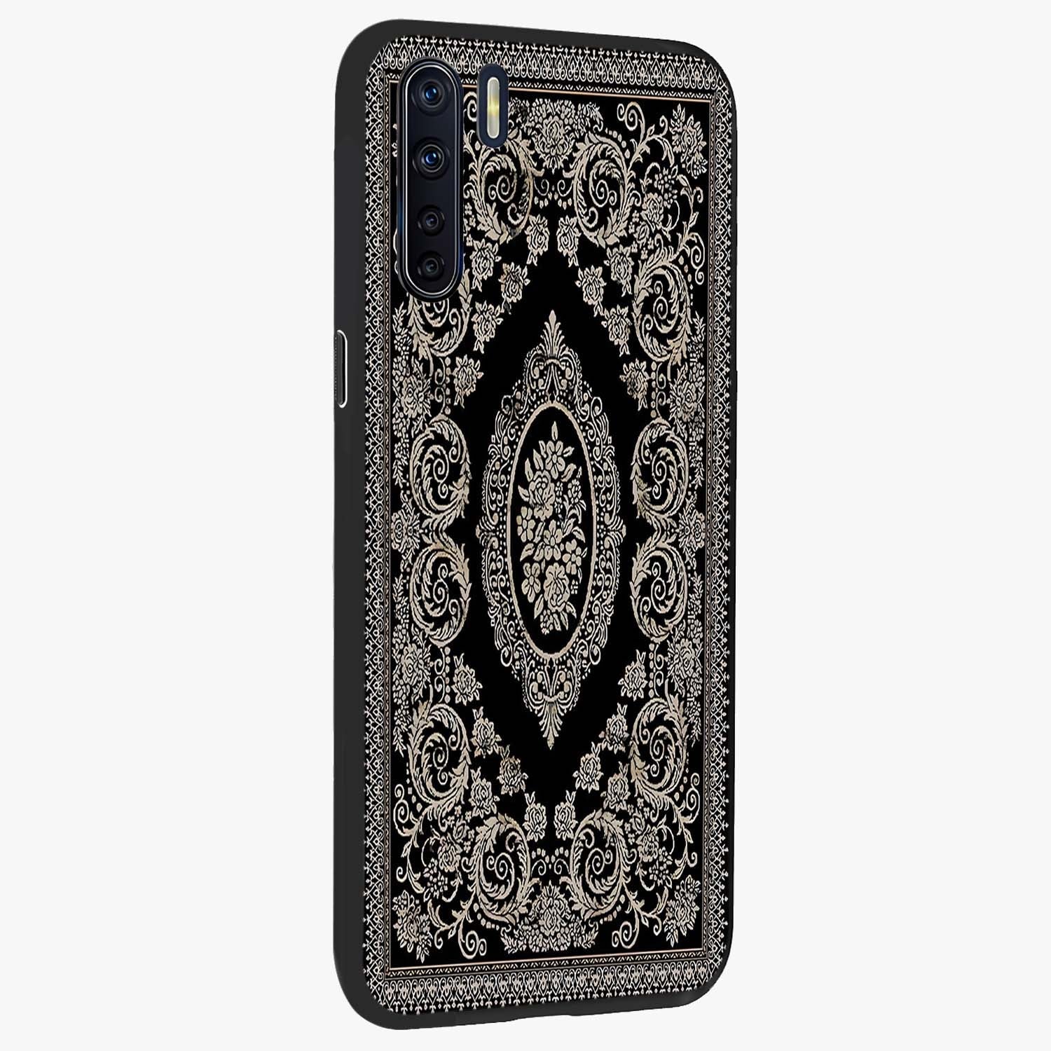 Noir Bloom Elegance Glass Case upright view showcasing graceful floral artwork with luxurious dark theme.