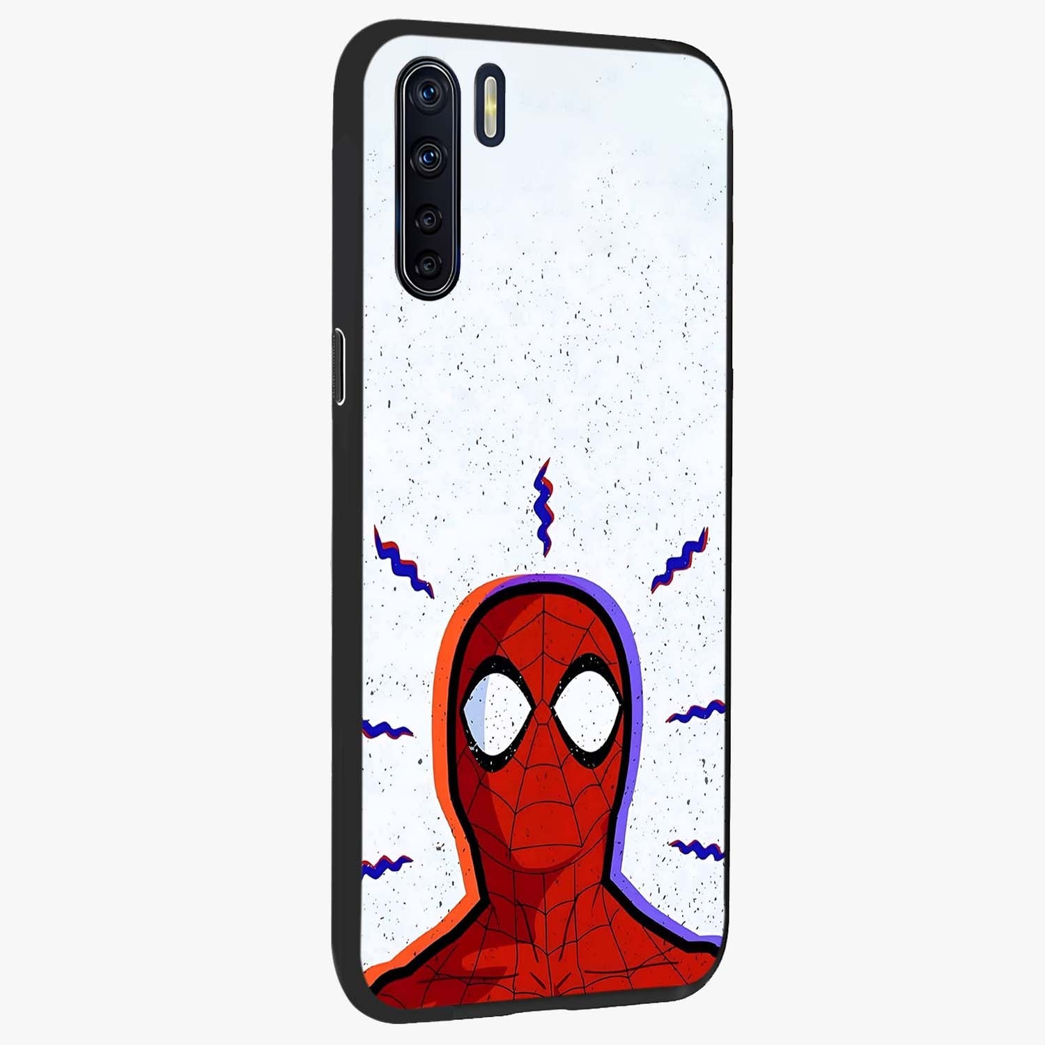 Omg Spiderman Glass Case upright view showcasing energetic superhero artwork with vibrant comic theme.