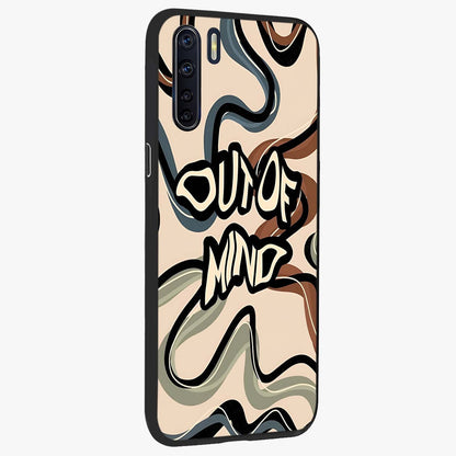 Out Of Mind Glass Case upright view showcasing striking typography artwork with edgy conceptual theme.