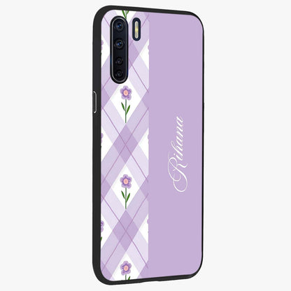 Purple Diamond Floral Glass Case upright view showcasing vibrant floral artwork with stylish geometric theme.