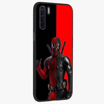 Red & Black Deadpool Theme Glass Case upright view showcasing energetic comic themed artwork with striking red and black design.
