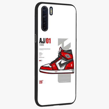 Retro Sneaker Blueprint Glass Case upright view showcasing stylish sneaker illustration with vintage streetwear theme.