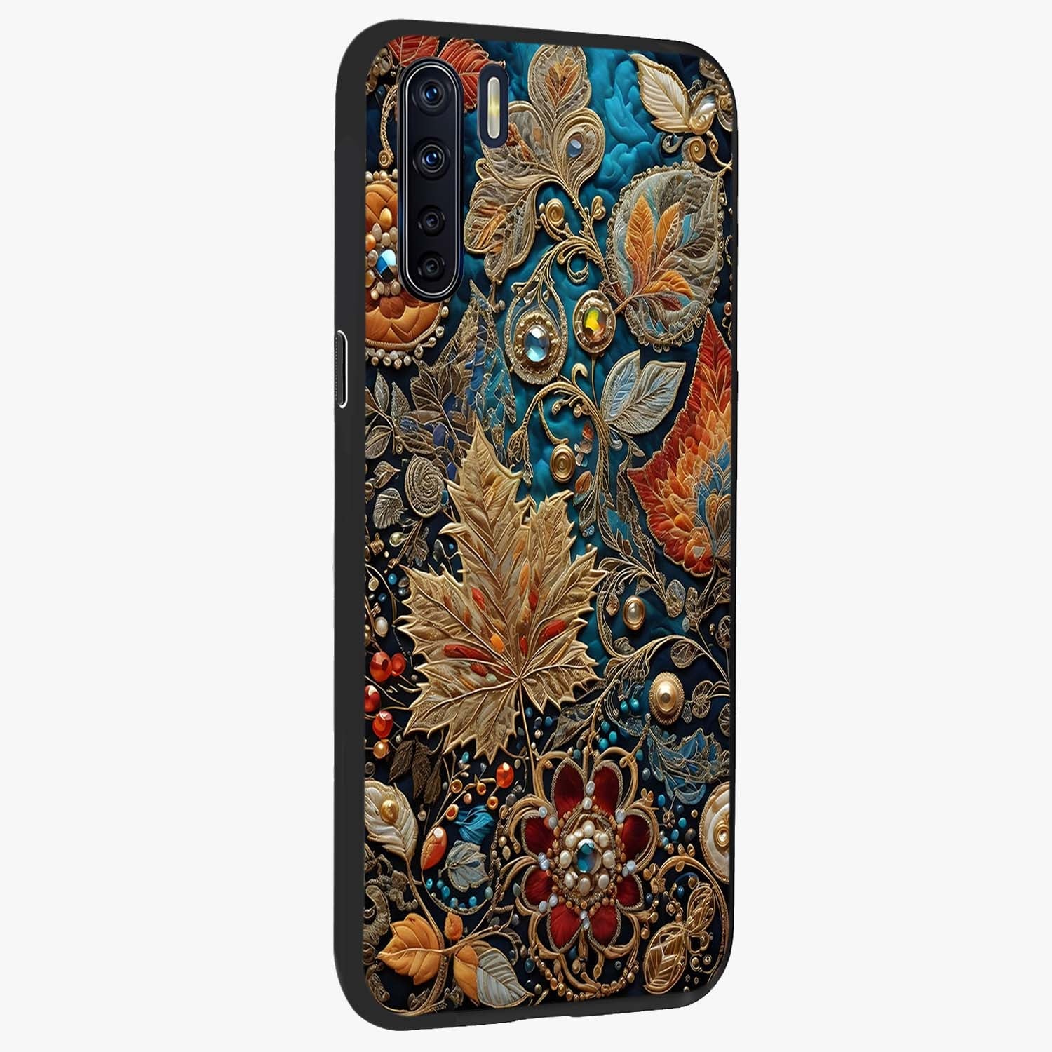 Royal Jewel Garden Glass Case upright view showcasing rich floral artwork with luxurious garden theme.