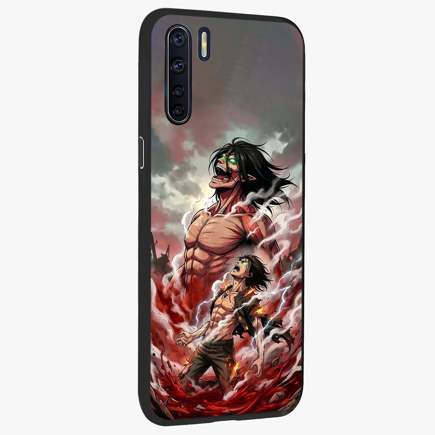 Titan Awakening Fury Glass Case upright view showcasing intense titan artwork with epic fantasy theme.