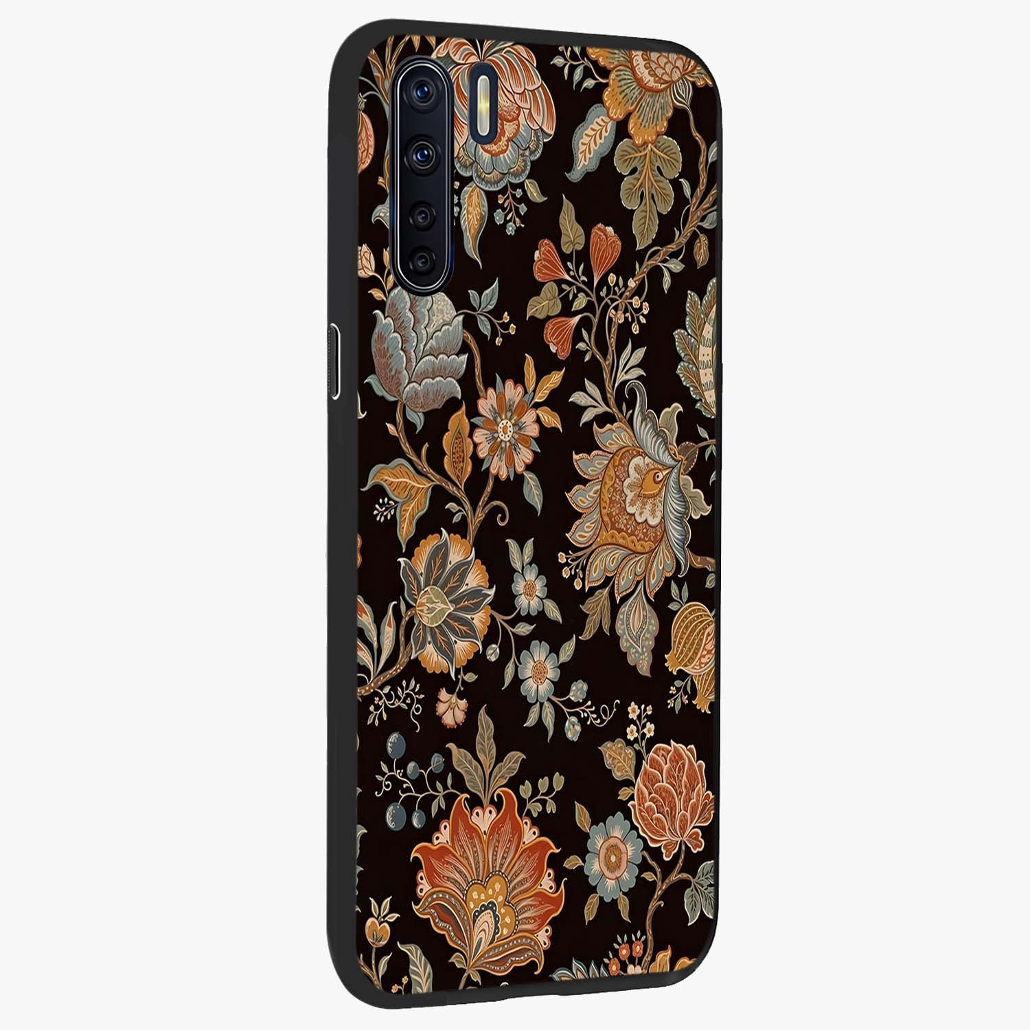 Vintage Floral Dream Glass Case upright view showcasing delicate floral artwork with timeless vintage theme.