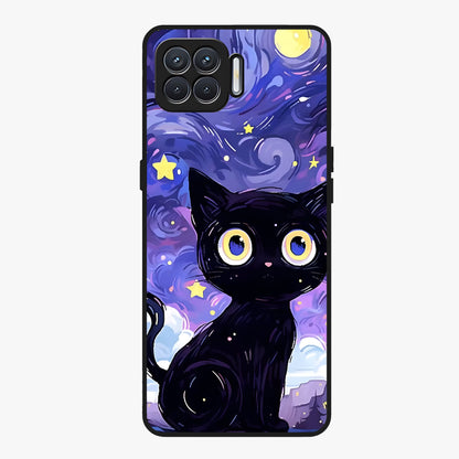 Abstract Cat Art Glass Case showing flat back view with artistic cat illustration and glossy glass finish.