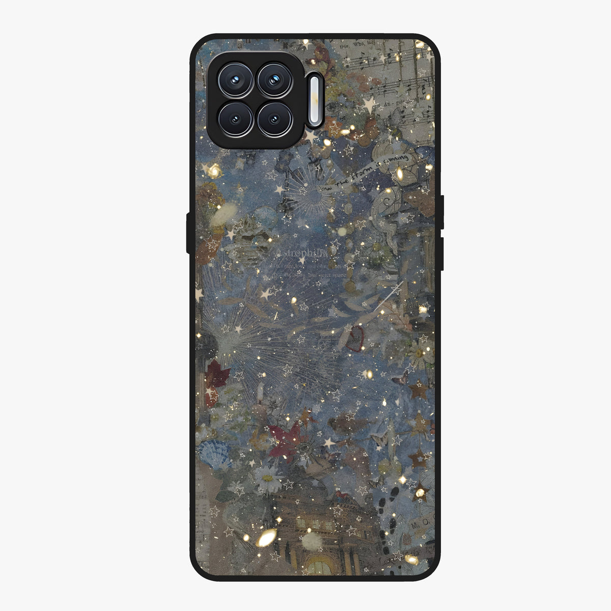 Aesthetic Astrolophia Glass Case showing flat back view with dreamy aesthetic design and glossy glass finish.