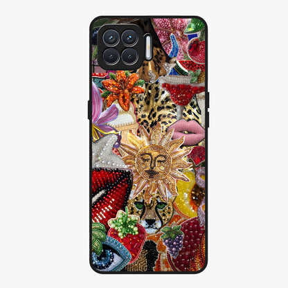 Beaded Fashion Jungle Glass Case showing flat back view with vibrant jungle inspired bead artwork and glossy glass finish.