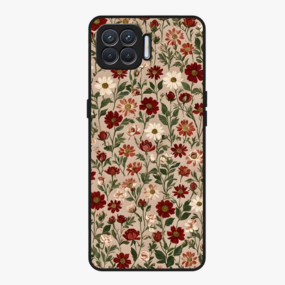 Biege Flower With Leaf Glass Case showing flat back view with soft beige floral artwork and glossy glass finish.