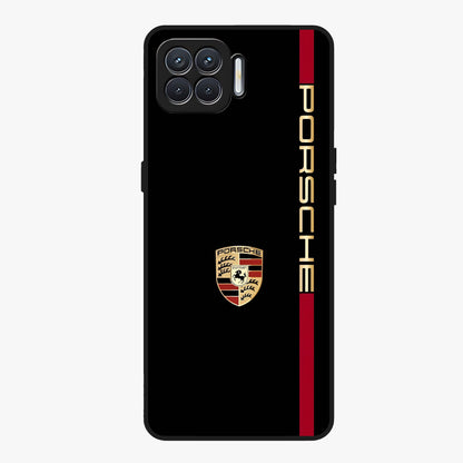 Black Minimal Porsche Glass Case showing flat back view with sleek minimal sports car artwork and glossy glass finish.