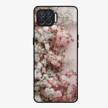 Blush Blossom Cloud Glass Case showing flat back view with dreamy blush cloud blossom artwork and glossy glass finish.