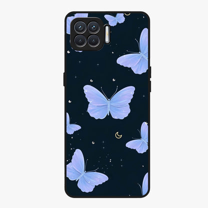 Butterfly With Stars Pattern Glass Case showing flat back view with butterfly and star pattern artwork and glossy glass finish.