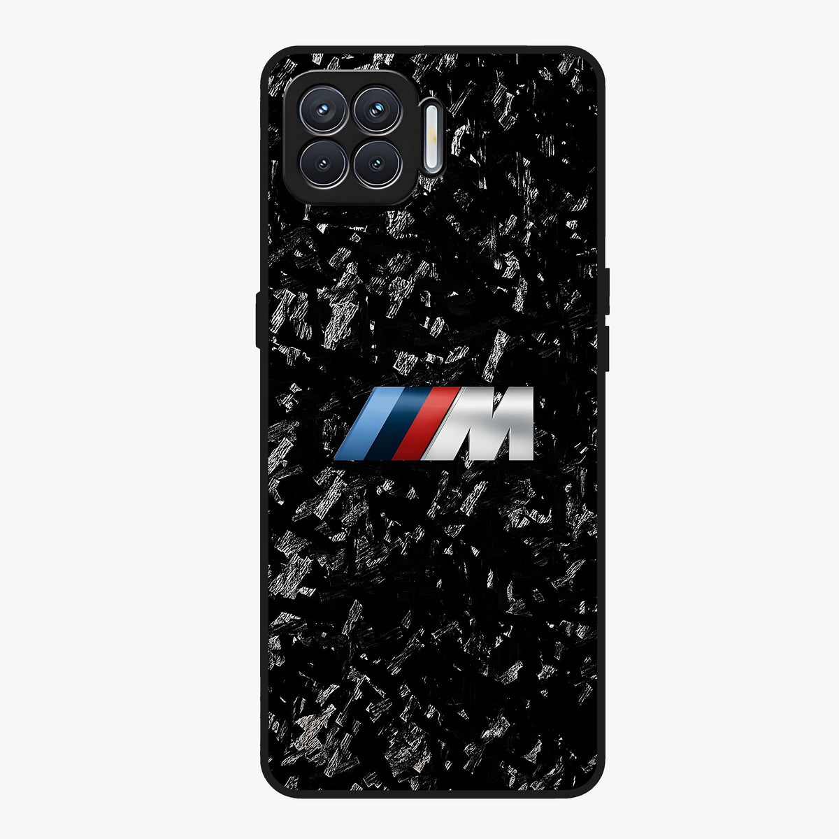 Carbon Speed Mark Glass Case showing flat back view with sporty carbon pattern artwork and glossy glass finish.