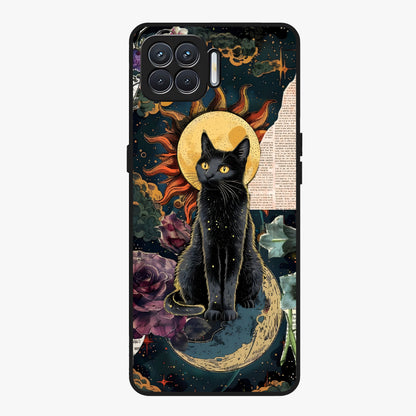 Celestial Black Cat Glass Case showing flat back view with mystical black cat artwork and glossy glass finish.