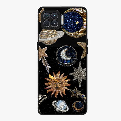 Celestial Gem Constellations Glass Case showing flat back view with sparkling constellation artwork and glossy glass finish.